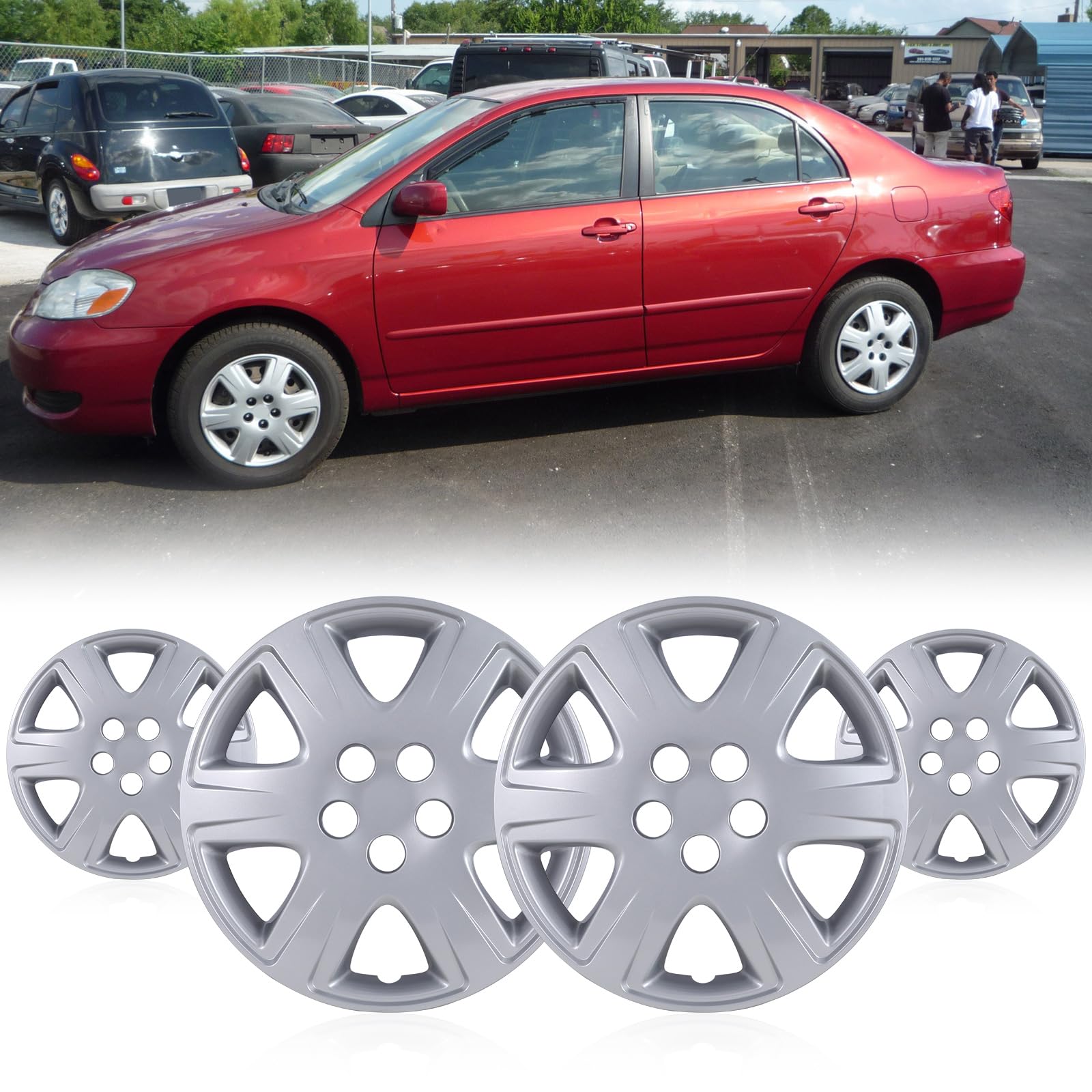 WOLFSTORM 15" Hubcaps for Toyota Corolla 2005-2008 Steel Wheels, R15 Car Hubcaps Snap On Installation 15 Inch Wheel Rim Cover Set of 4, w/o Decoration