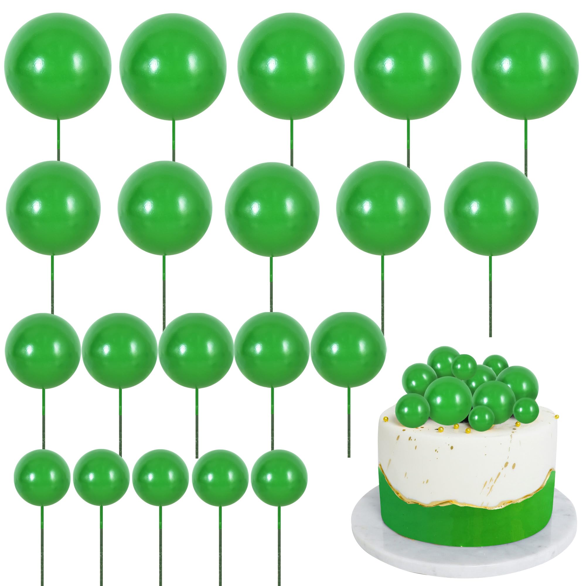 BEISHIDA 20 PCS Green Mini Ball Cake Toppers Foam Cake Balls Decoration Supplies for Happy Birthday Anniversary Wedding Baby Shower Cake Decorations