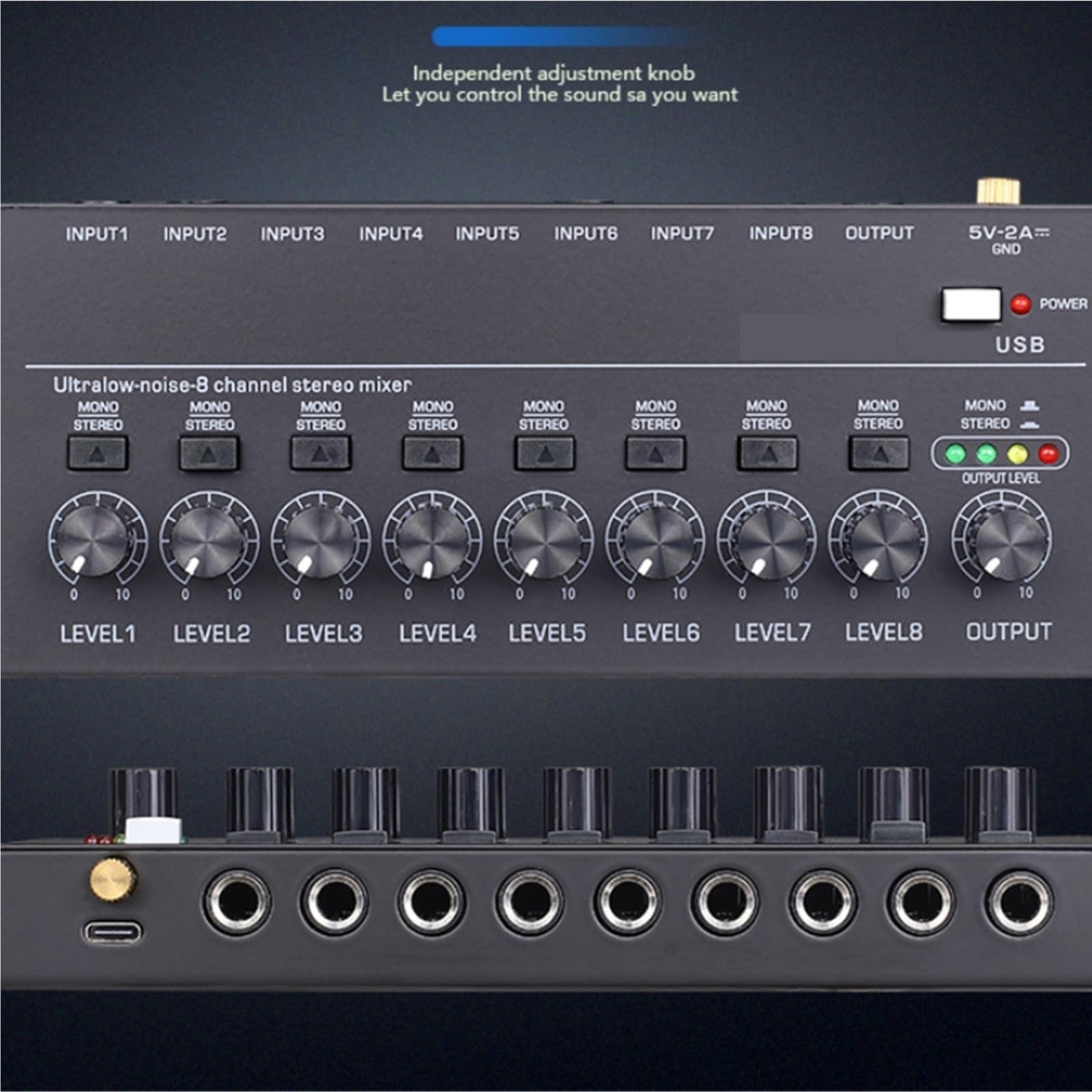 Mixer Audio, Linea Di Mixer Audio Tastiere Antirumore A 8 Canali TIPO C 5V 2A Con Controlli Del Volume Separati Bassi Per Submix Per Karaoke per streaming live