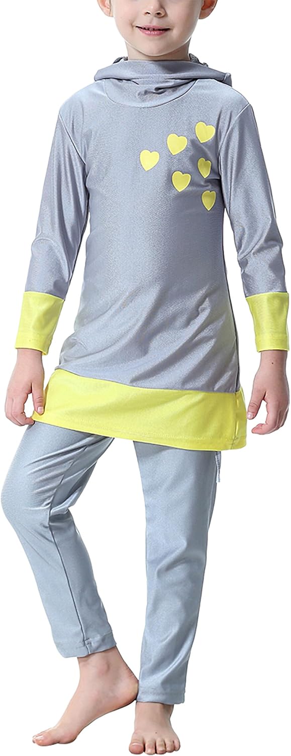 AUBIG Muslim Swimsuit for Kids Girls Long Sleeve Full Coverage Burkini Swimwear Quick Dry Modest Islamic Bathing Suit