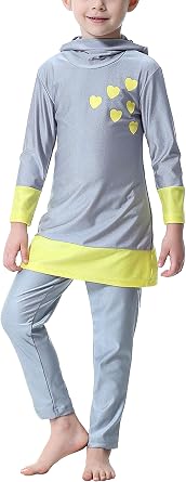 AUBIG Muslim Swimsuit for Kids Girls Long Sleeve Full Coverage Burkini Swimwear Quick Dry Modest Islamic Bathing Suit