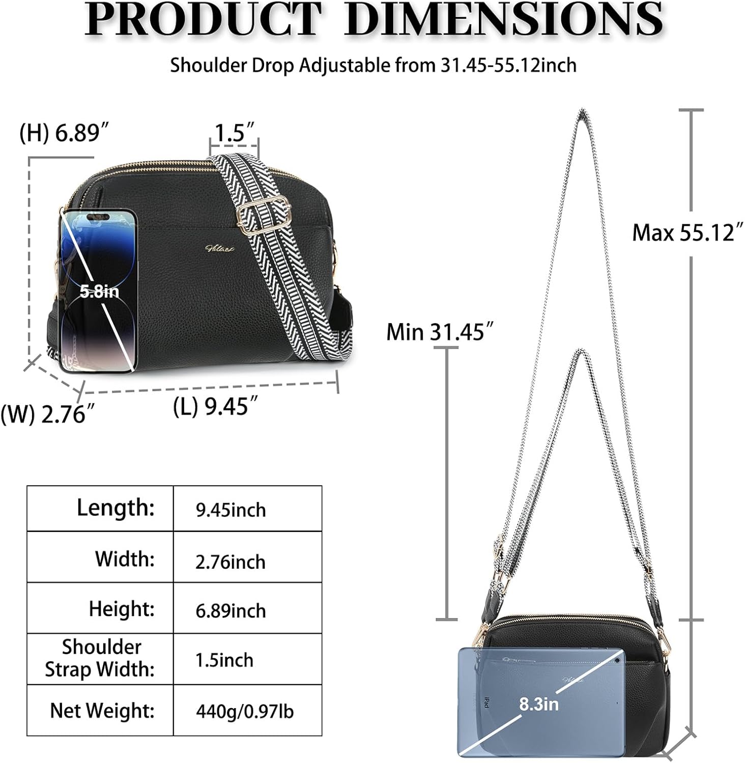 Crossbody Bag for Women Leather Purse Anti Theft Multi Pockets Wide Adjustable Strap Shoulder Handbag RFID Blocking - Image 3