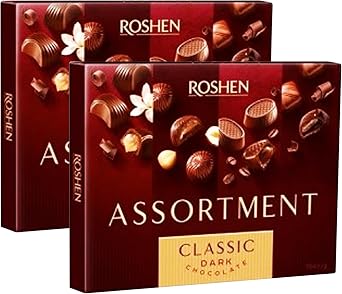 Roshen Assortment Chocolate Colletion, Elegant Milk Chocolate 145g, Multi Flavours, Gift Box Cream Fondant Classic - Dark Chocolate, 2 Pack