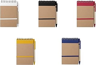 10 A6 Small Pocket Notebooks with Pen in Matching Recycled Cardboard, Spiral Notebook, Hard Cover, 70 Sheets Ruled Notebook Ideal for Gifts (10)