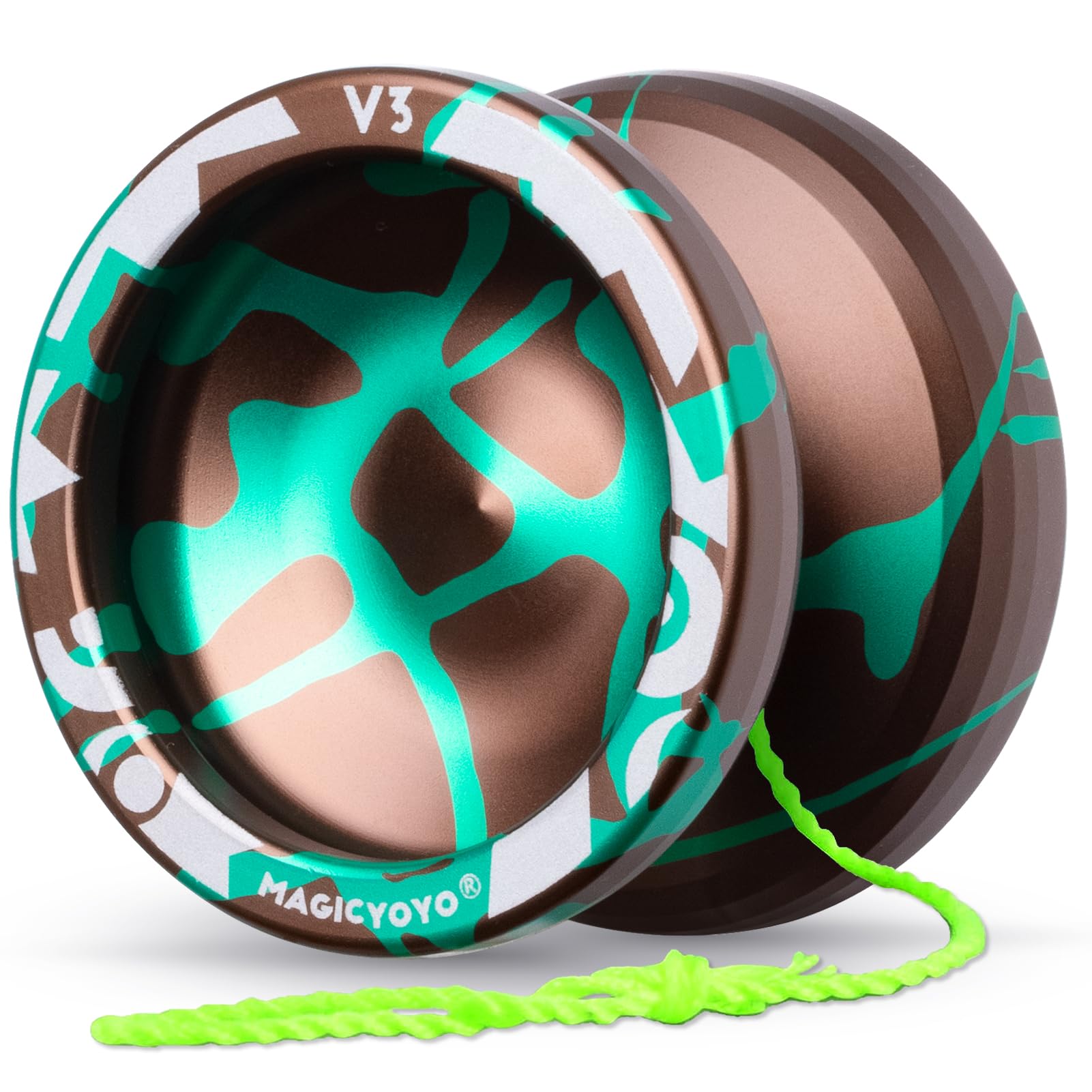 MAGICYOYO V3 Responsive Yoyo Professional Dual Purpose Metal Yoyo for Kids Beginners & Adults, Includes Replacement Bearing, 12 Strings, Removal Tool, Axle, & Case (Brown Green)