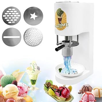 Ice Cream and Soft Serve Maker, 7.4-7.9 Gal/Hr Commercial Spaghetti Ice Cream Press, Gelato Machine with 4 Shape Molds, Ice Cream Noodle Maker White