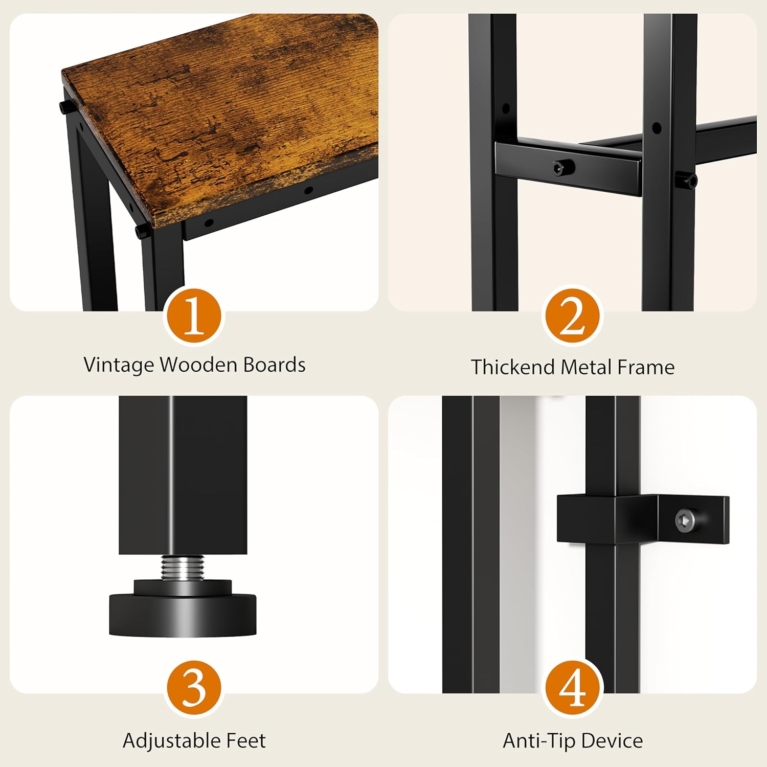 Narrow Console Table with Outlet, 78" Sofa Table Narrow Long, L Shaped Behind Couch Table, Skinny Entryway Tables with Charging Station,3 Assembly Options for Living Room,Hallway (Rustic Brown,78IN)