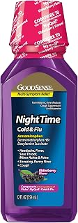 Nighttime Cold & Flu Relief, Multi-Symptom, Elderberry Flavor, Nighttime Cold and Flu Medicine 12 Fl Oz