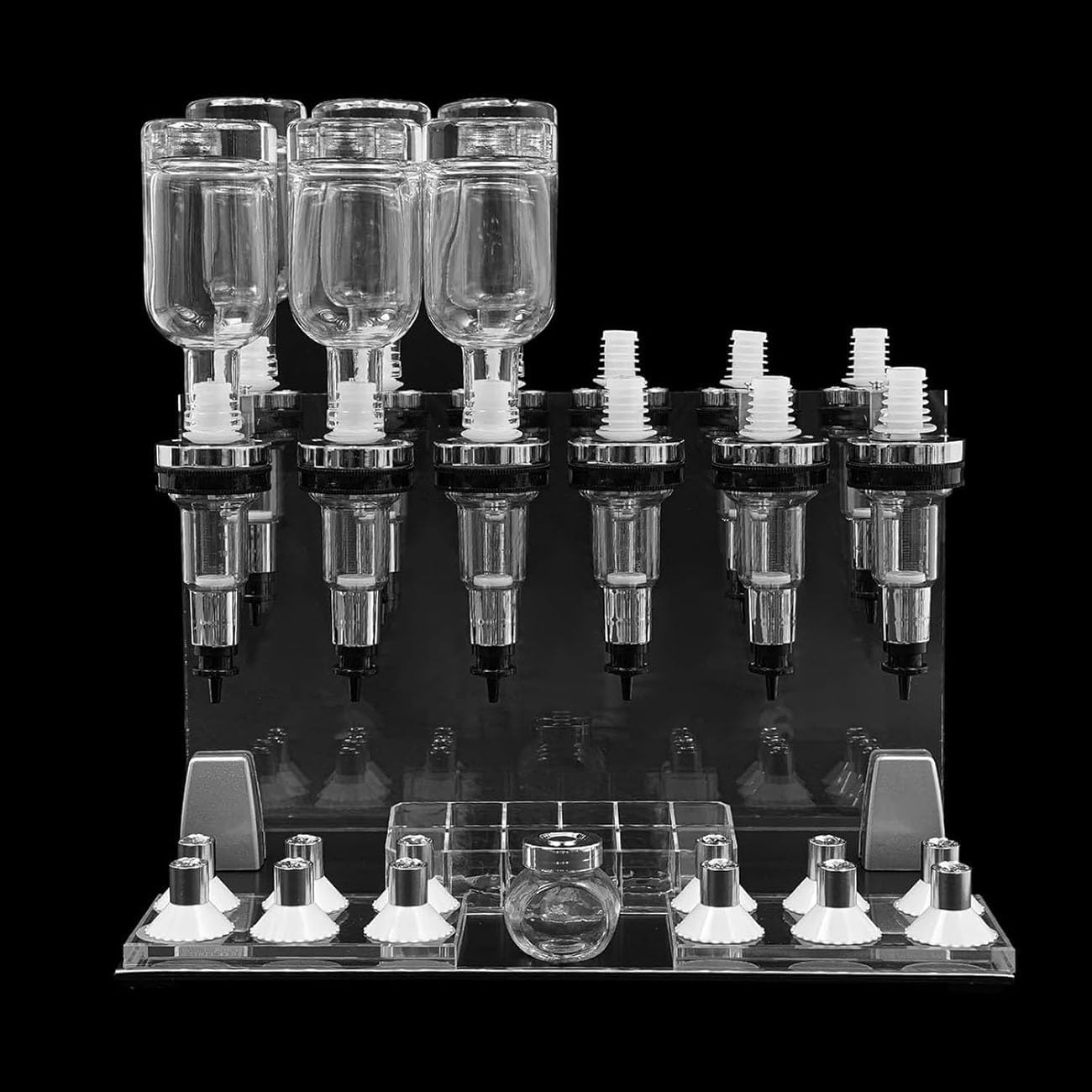 Manual Perfume Refill Pump Station, 12 Bottles Perfume Dispenser Tools, Perfume Liquid Dispense Filling Station, 200ml Dispenser Pumps with Testing Cups, for Shops Lab Bars