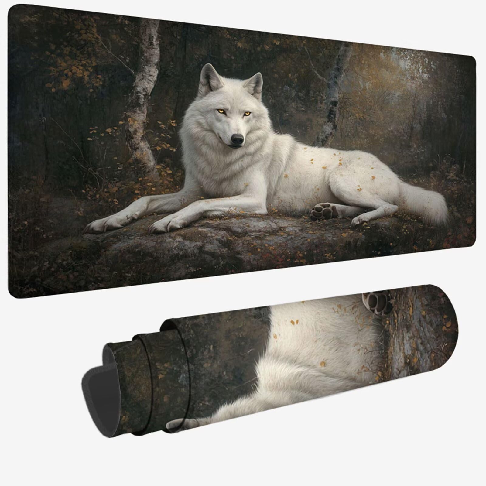Podkładka pod mysz XXL 1000 x 500 x 3 mm, szara podkładka pod mysz, duża podkładka pod mysz wilka z wodoodporną i antypoślizgową gumową podstawą, zmywalna mata na biurko do gier, akcesoria biurowe W