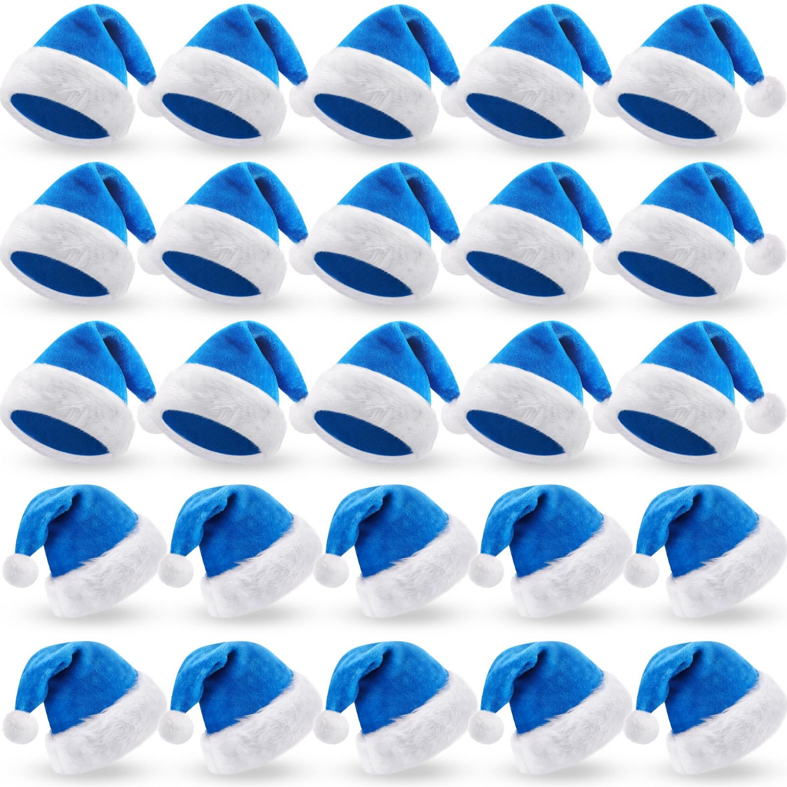 Vicenpal 20 Pcs Santa Hats Bulk for Adults, Light Blue, Classic