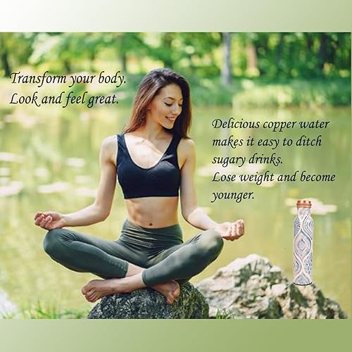 Miniatura 2 de Botella de agua de cobre puro  Hecho a mano  Beneficios para la salud Ayurveda  Grande 35 oz  A prueba de fugas  Fácil de llevar para deportes,