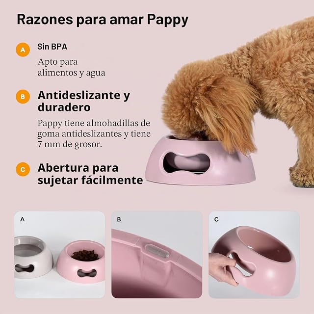 Foto 5 de 7 de United Pets Pappy - Comedero para Perros, Eco-Friendly,Made in Italy, Rosa, M, 1100 ml