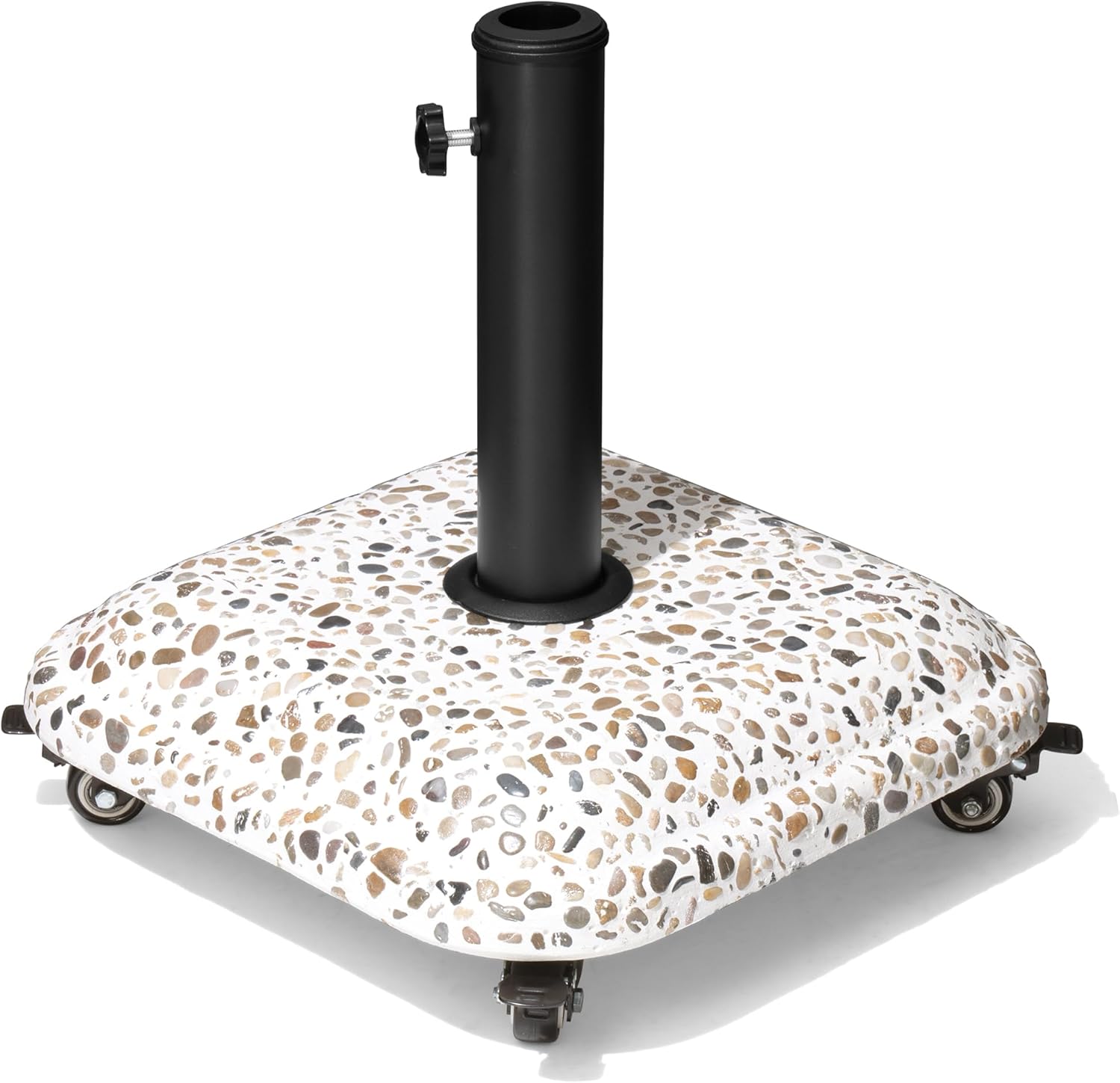 45lbs Patio Umbrella Base with 4 Wheels, Square Cobblestone Concrete Stand, Heavy Duty Market Umbrella Stand for Outdoor