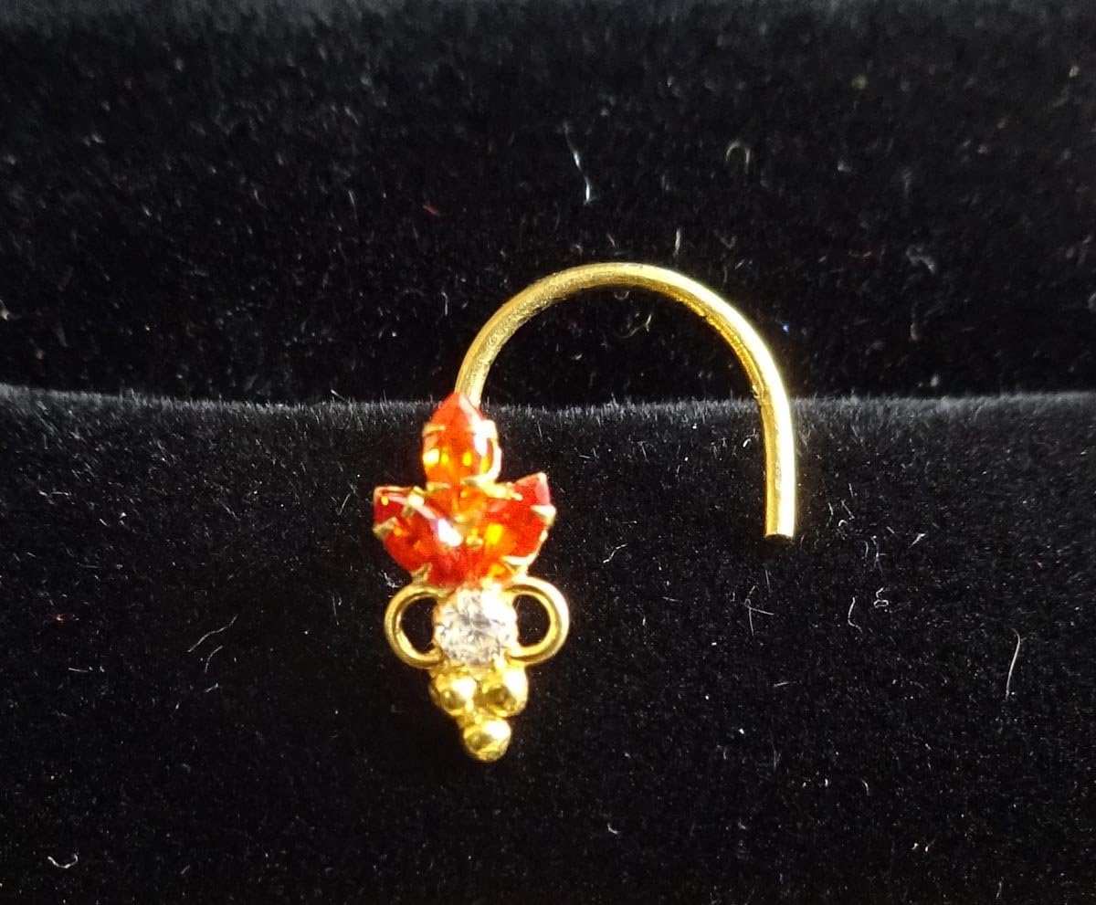 Diamond Nose Jewelry Indian Nose Ring Gold Plated Nose Stud Crock Screw Nose Stud Indian Nose Stud Gold Nose Piercing Crystal Nose Piercing 18g Nose Stud Thanksgiving Nose Bone