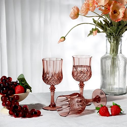 Miniatura 6 de XUWAIDSGN Copas de plástico vintage de oro rosa de 7 onzas, copas de vino rosadas, cristalería irrompible, copas de agua de cristal, vasos