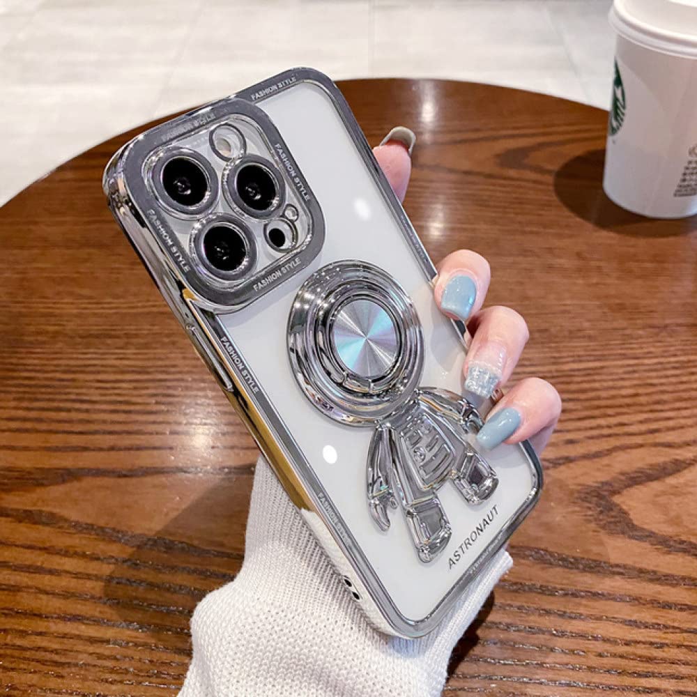 Funda iPhone 14 Plus con soporte de anillo ALLUPS plata carcasa transparente 6