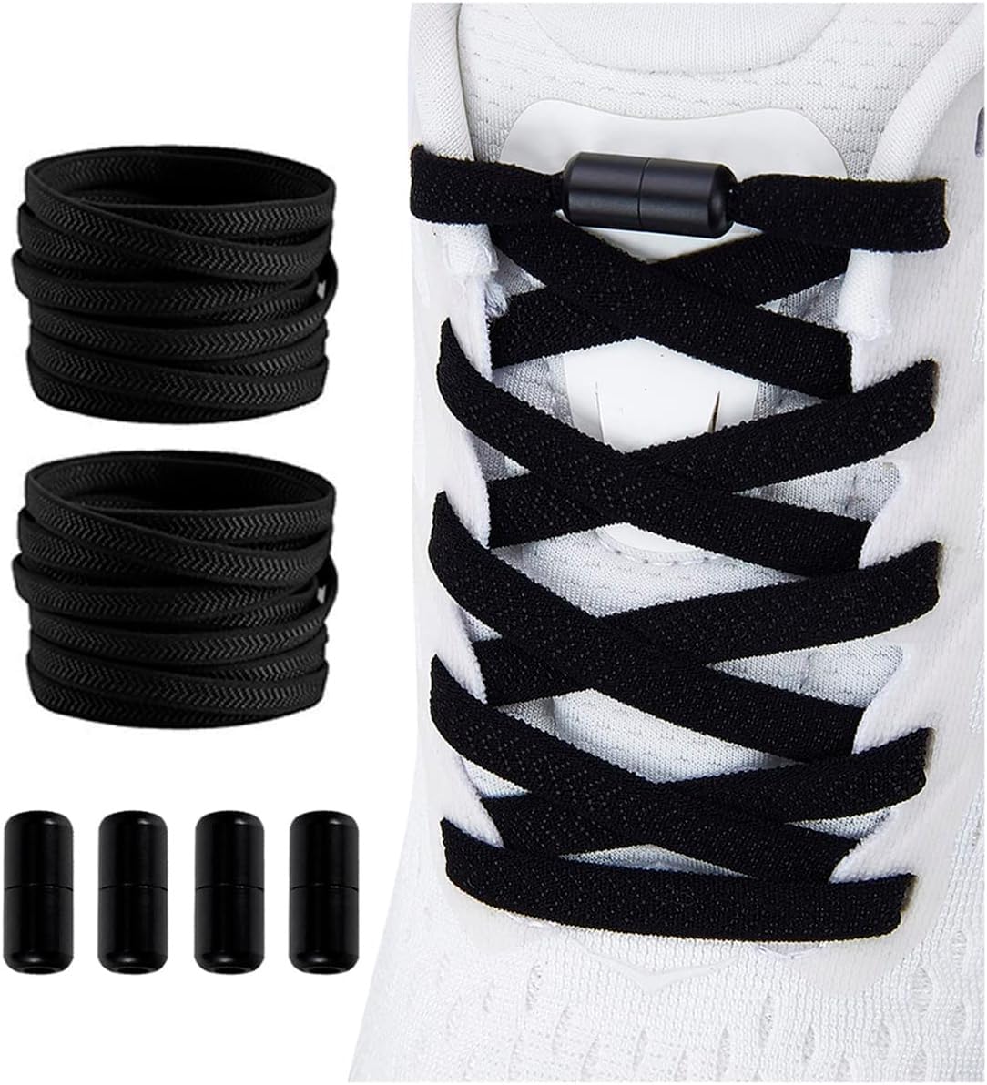 Shecret Elastische Schnürsenkel mit Metallkapsel, 2 Paar Einstellbare Schnürsenkel Ohne Binden, Schnellschnürsystem Schnürsenkel-Set für Läufer, Kinder und ältere Menschen