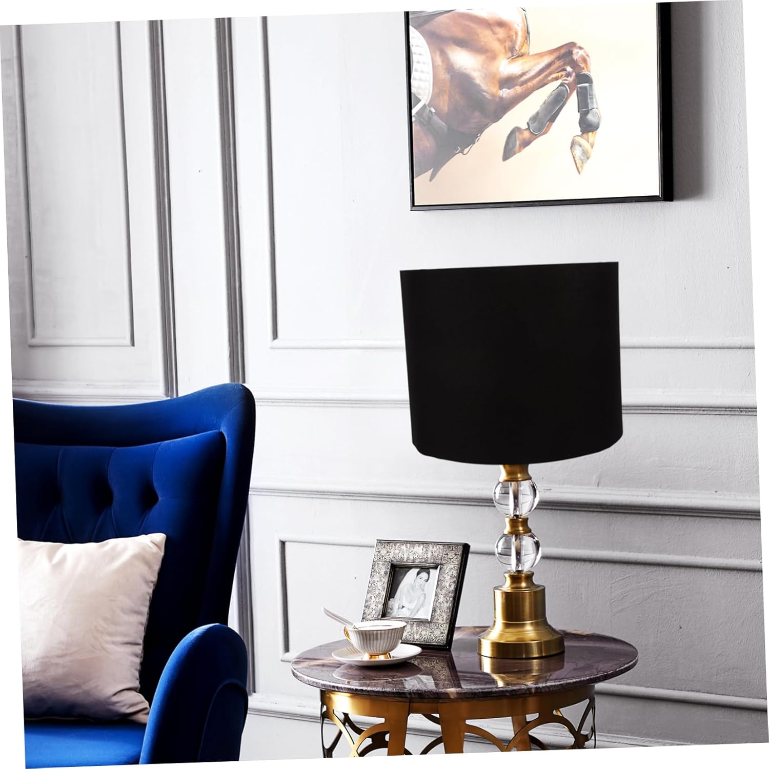 Ciieeo 2pcs Round Linen Lamp Shade Removable Light Cover for Table Floor and Wall Lamps Easy to Install Home Decoration Black Exterior Gold Interior