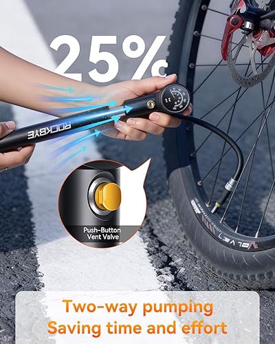 Miniatura 5 de Onvian Mini bomba de bicicleta con manómetro, bomba de bicicleta de 300 PSI para válvula Presta y Schrader, bomba de choque portátil para bicicleta