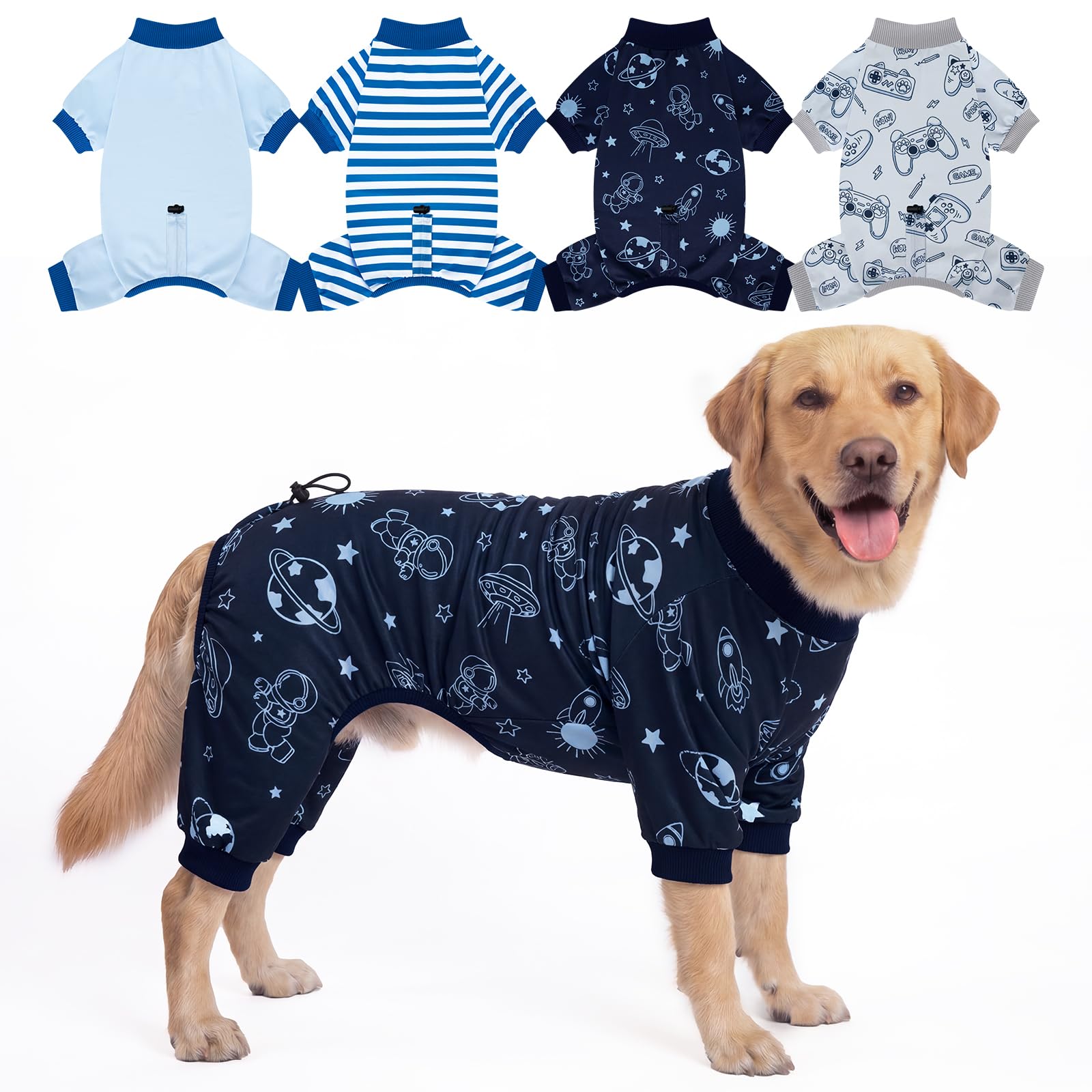 XPUDAC 4 Pack Dog Pajamas, Soft Puppy Clothes with Drawstring Adjustable Stretchy Dogs Onesie for Small Medium Doggie Shed Defender Dog Suit Pet Outfit Boy, M — view 11