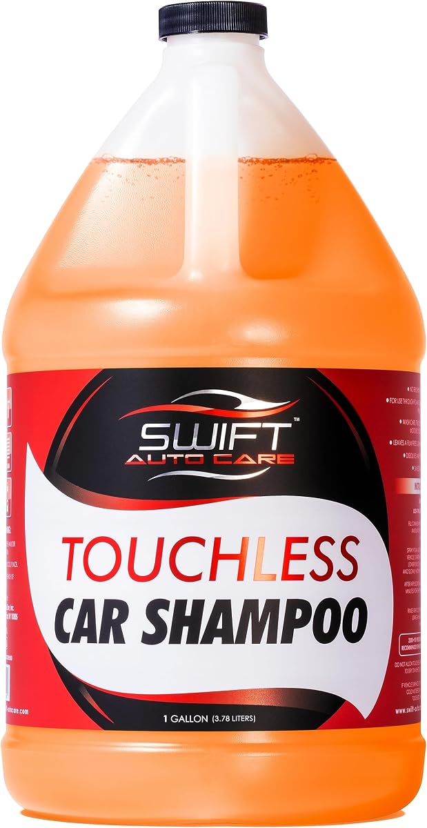 Champú para lavado de autos Swift Touchless (1 galón): no requiere cepillado, jabón para autos con alta espuma, resistente, detergente para automóviles para cañones de espuma, funciona en autos, camiones, vehículos recreativos, tapicería y más.