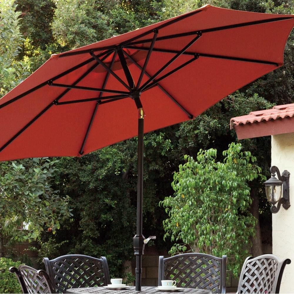 Darlee Nassau 7 Pc Cast Aluminum Bar Set w/ 42 Inch Round Series 30 Table & Paprika Umbrella in Antique Bronze/Sesame