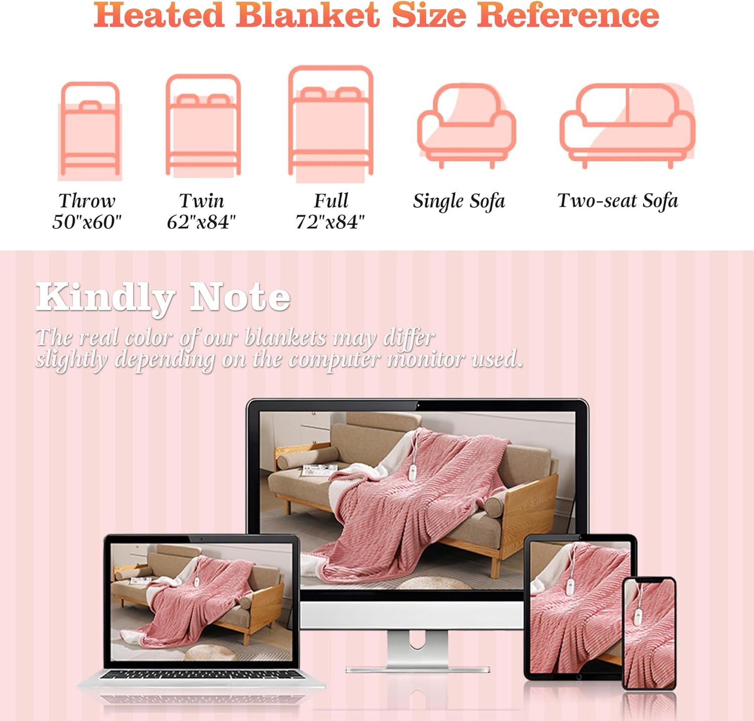 Electric Blanket Full Pink Heated Blanket 72x84 inch, Ultra Soft Flannel Sherpa Warming Blanket for Adults, 5 Heating Levels & 10 Hours Auto-off, Machine Washable Heat Blanket, Great Gifts for Grandma - Image 8