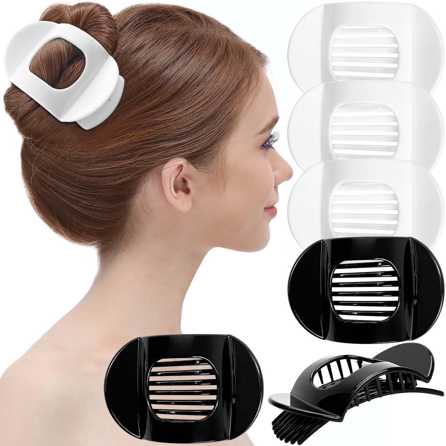 RC ROCHE 6 Pcs Flat Claw Hair Clips for Women Thick Hair French Round Duckbill Square Secure Strong Hold Grip Clamps Barrettes Curved No Slip No Crease Styling Cute Extra Jumbo XL, Large Black & White