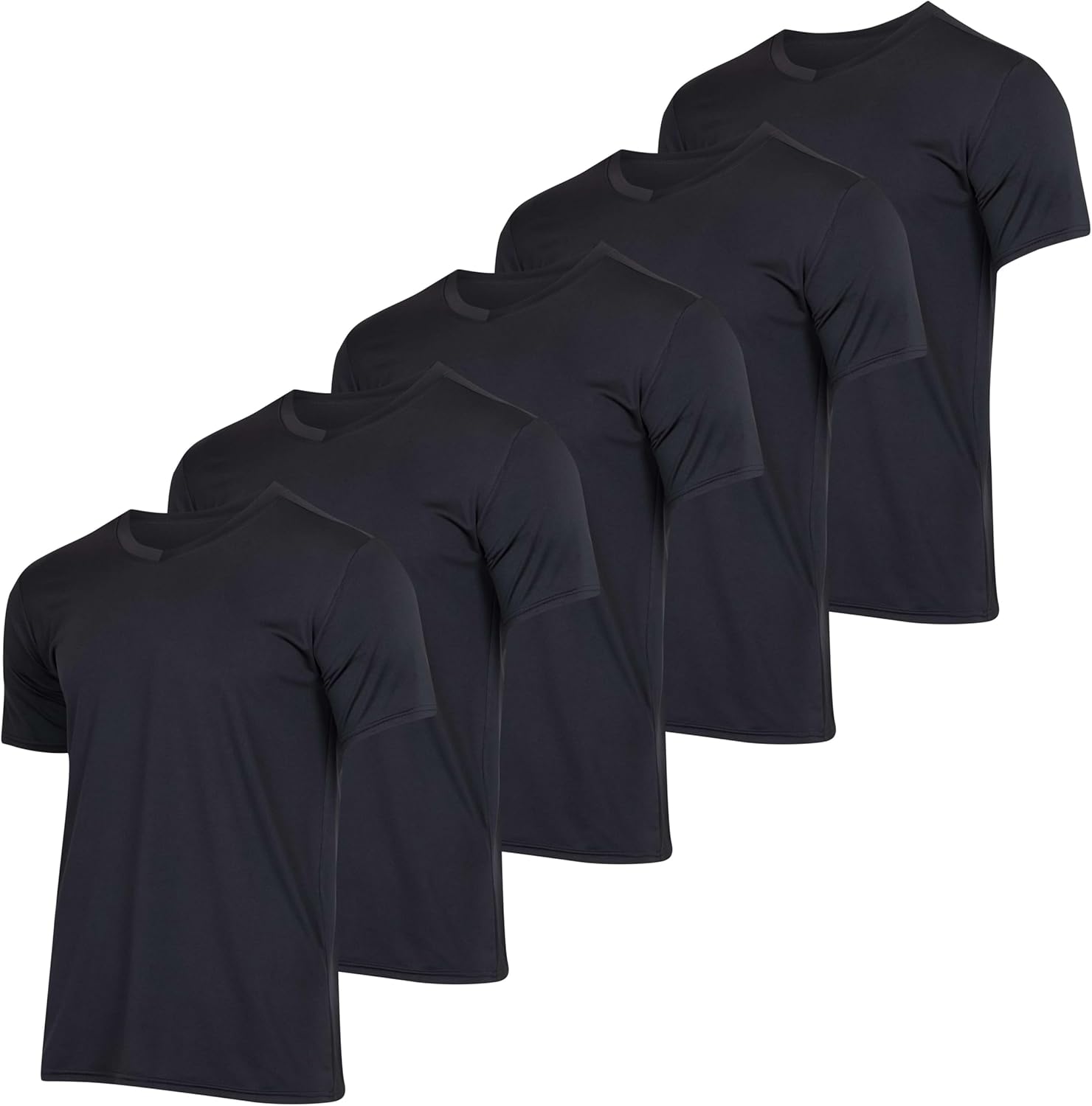 Real Essentials 5 Pack: Men’s V-Neck Dry-Fit Moisture Wicking Active Athletic Tech Performance T-Shirt
