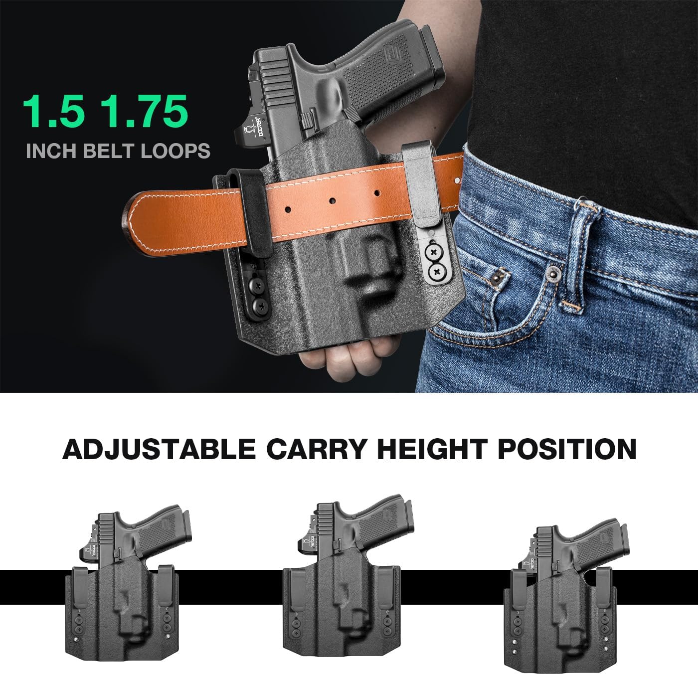 WARRIORLAND OWB Kydex Holster w/Optic Cut, Compatible with Glock 17/19 Gen3-5 &G23/G32 Gen3-4 & G19X/44/45 with TLR-8 TLR-8A Mounted Only, Not Fits TLR-8X, Outside Waistband Carry, Adj. Carry Position