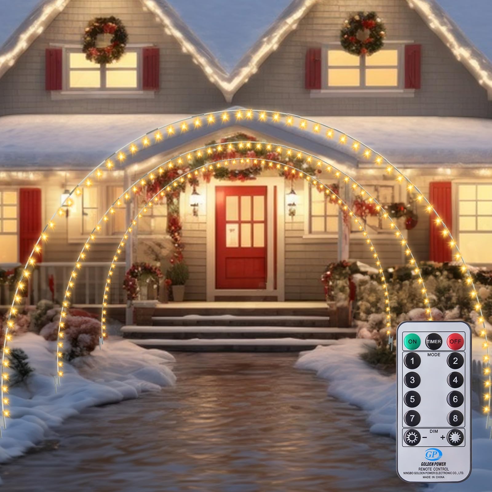 Minetom 3 Pack Christmas Light Arch,24 FT 300LEDs Lights Arch for Holiday Christmas Wedding Outdoor Decoration, Simple and Easy Assembly, Customizable & Reusable, Doorway Pathway Yard Decor,Warm White