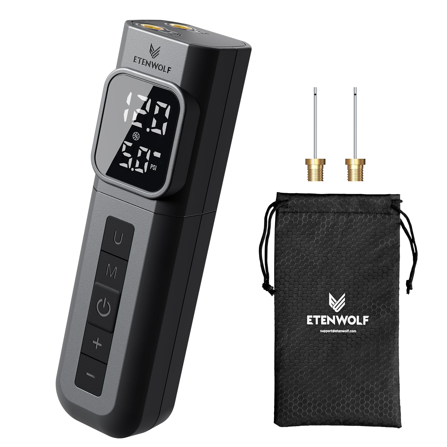 ETENWOLF P200 Electric Ball Pump 2000mAh Sports Air Pump with Digital Pressure Gauge for Basketball Soccer Volleyball (Black)