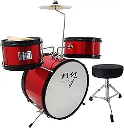Bateria Infantil Acústica 2T JJ Vermelha com Banco e Pedal New York