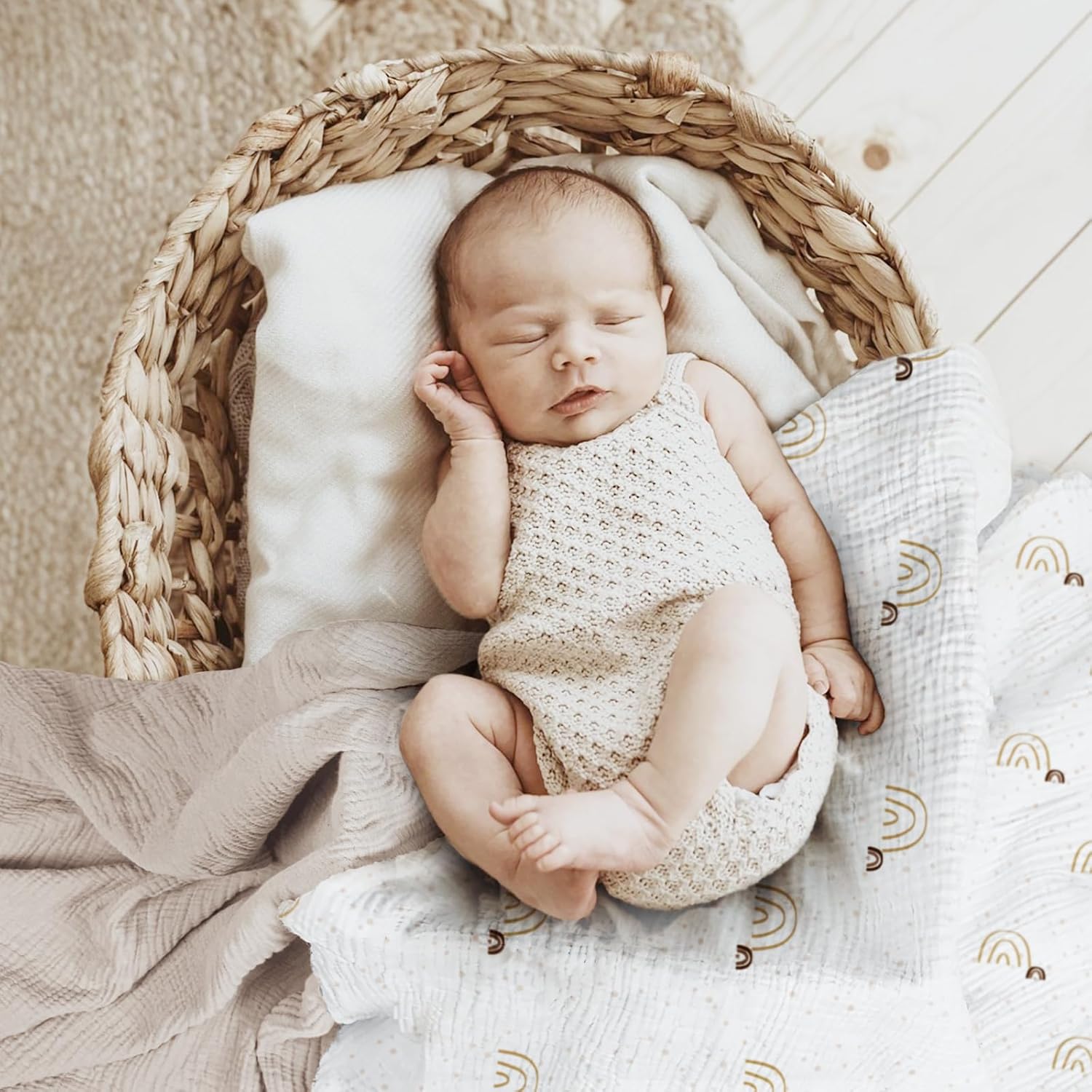 lulumoon Baby Muslin Swaddle Blankets: Soft Receiving Blanket for Newborn - Cotton Swaddling Blanket for Neutral 3Pack(Rainbow Brown)