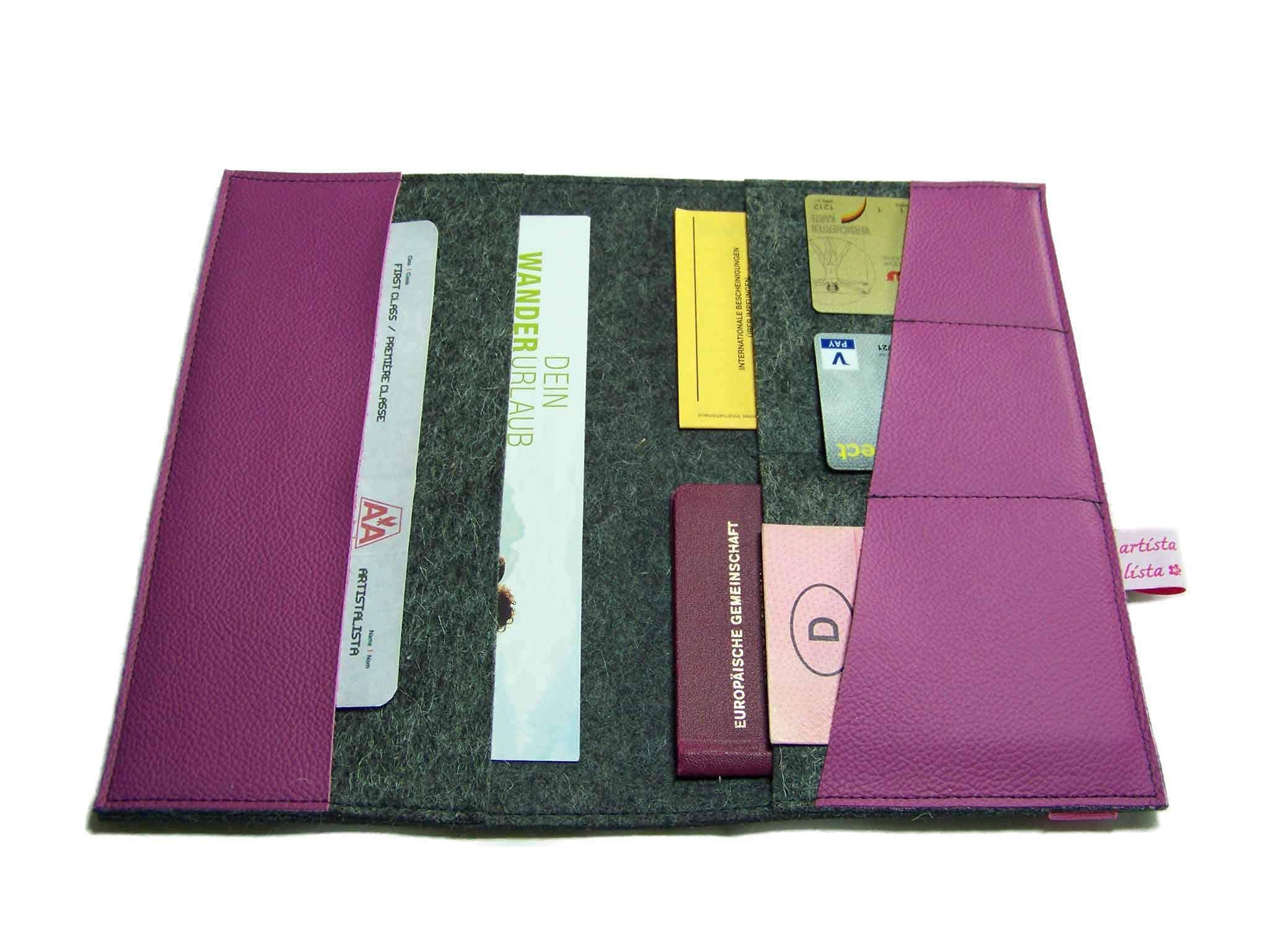 Reiseorganizer Reiseetui inkl. Reisemotiv Dokumententasche Wollfilz Filz Leder für Reisedokumente