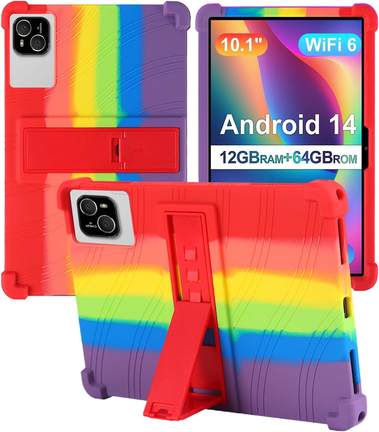 for ATMPC T10 Tablets Case 10 inch,BOVUGAC Soft Silicone Adjustable Stand Shockproof Kids Friendly for ATMPC T10 Tablets(Rainbow)