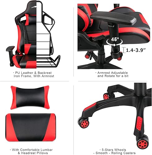 Miniatura 29 de Leopard - Silla de juegos con respaldo alto, silla de oficina de piel sintética, sillas de videojuegos ajustables, silla giratoria de carreras con