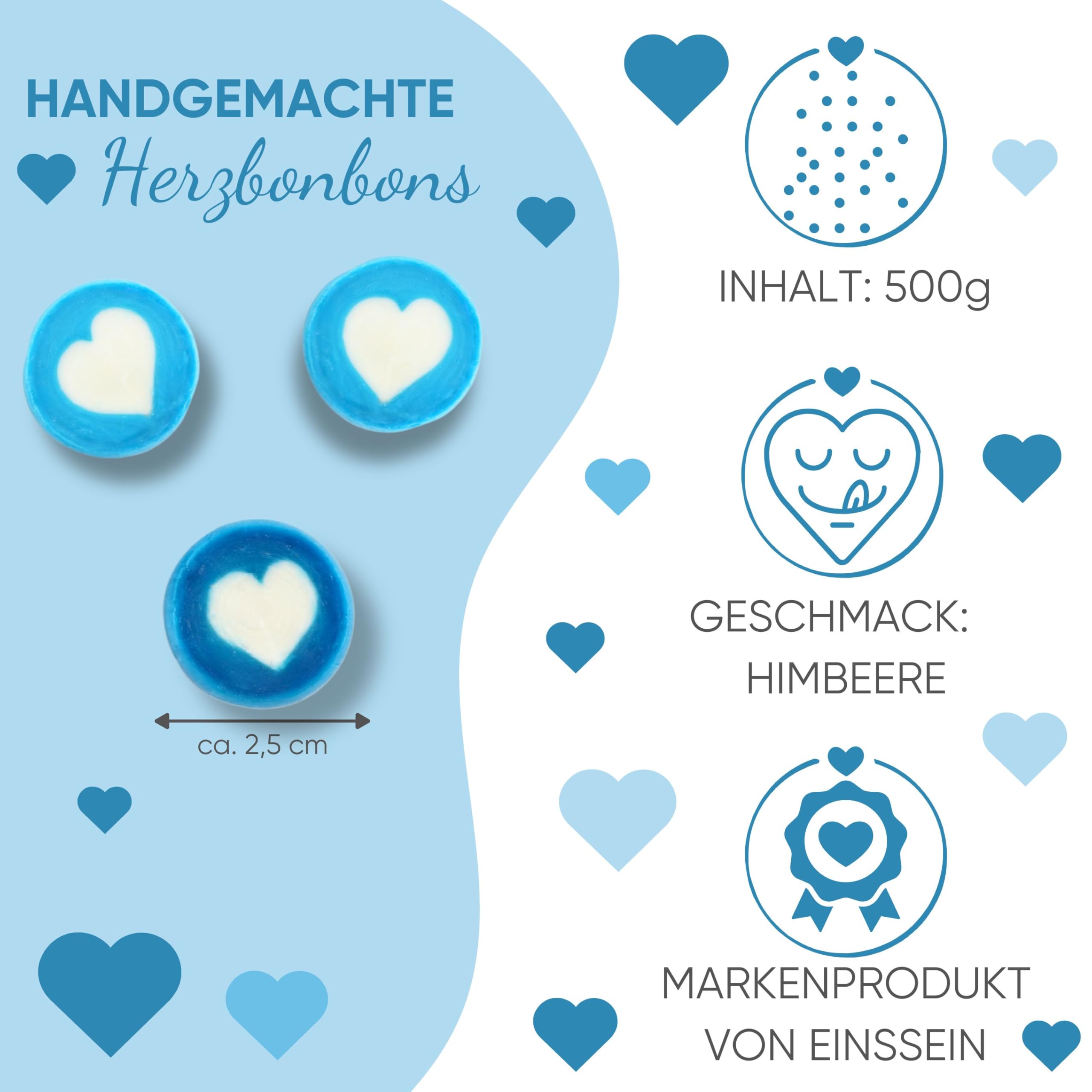 EinsSein Herzbonbons blau-hellblau-weiß 5kg | Handgemachte Rocks Bonbons | Süßigkeiten & Gastgeschenke für Kindergeburtstag Taufe Kommunion Konfirmation bayrische Hochzeit | Mitgebsel für Jungen