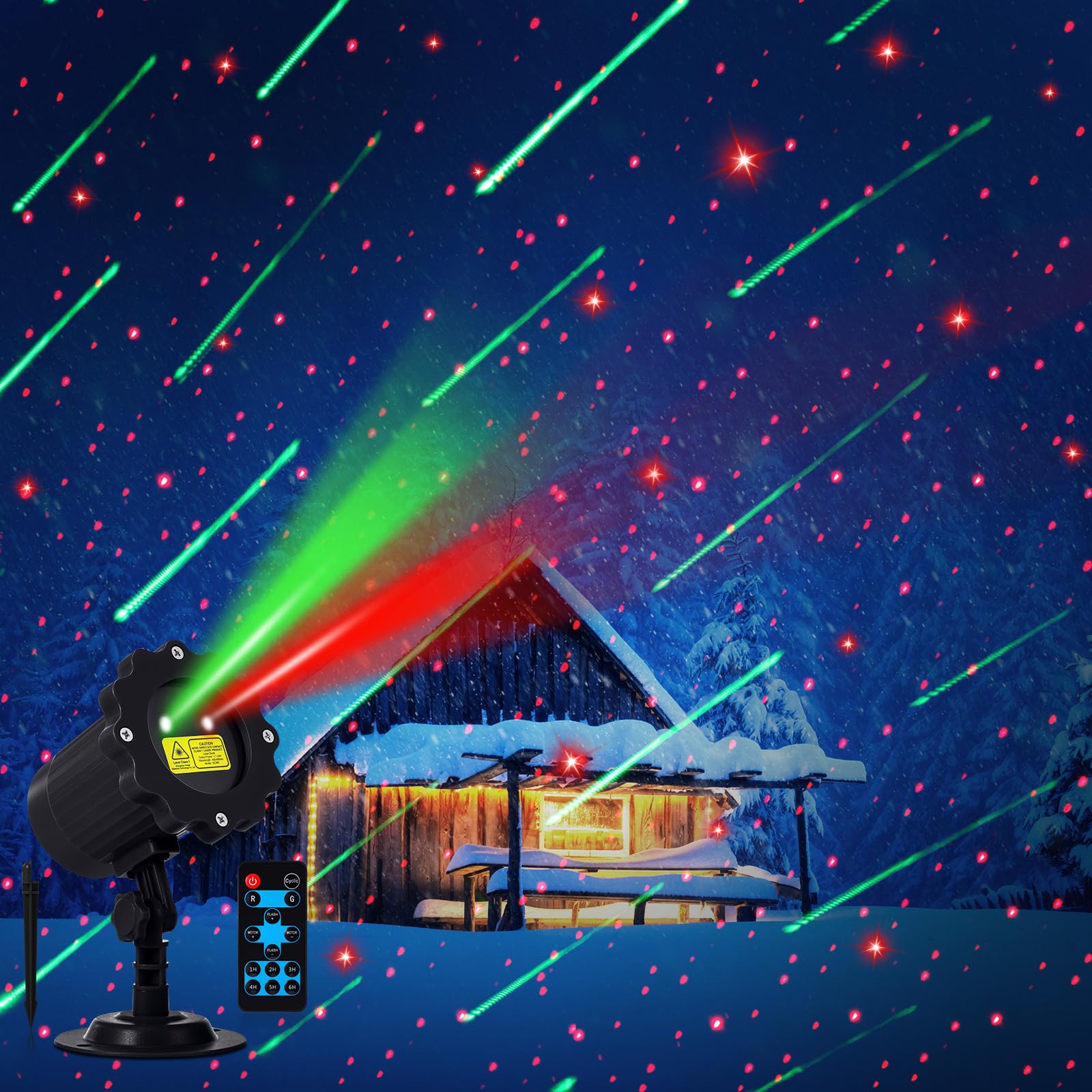 Treela Laser Projector Light Outdoor Yard Projector Decoration Moving Waterproof Star Projection Light with Remote Landscape for Garden Home(Red Green,Meteor Showers)