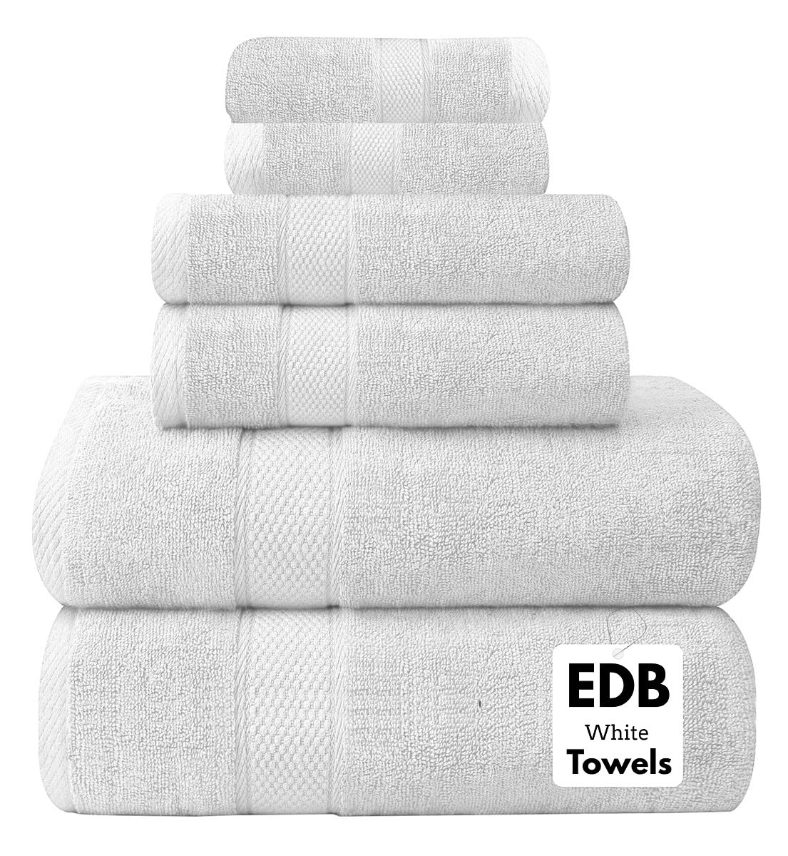 EDB 100% Egyptian Cotton Towels 700-GSM Quick Dry – 6 Piece Bale Set Luxury Super Soft Hotel Quality Collection Bathroom Towels (White, Cotton)