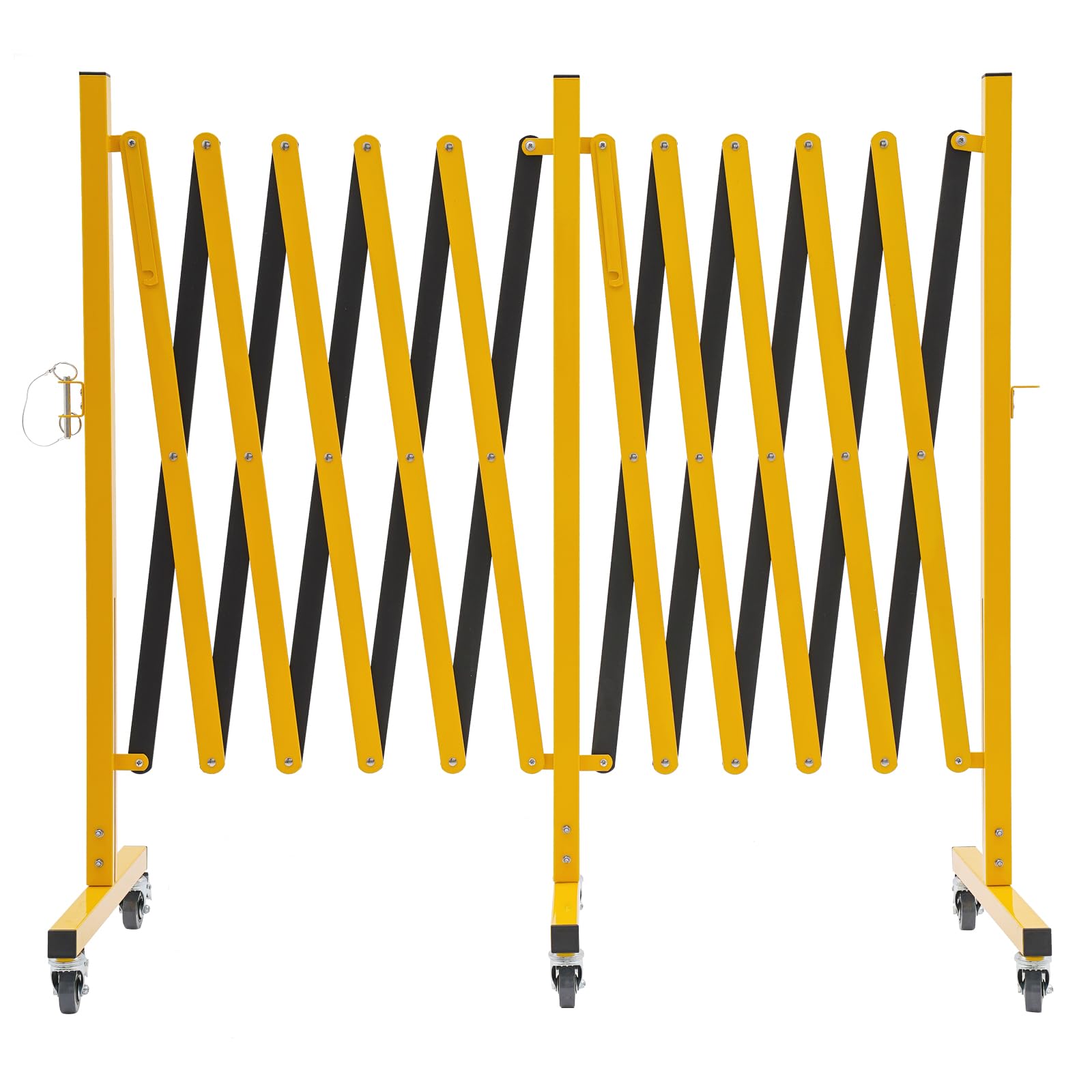 Industrial Expandable Barricade, 16 FT Metal Safety Barrier with Casters Adjustable Traffic Fence Mobile Barrier Gate for Basements Garages Parking Lot