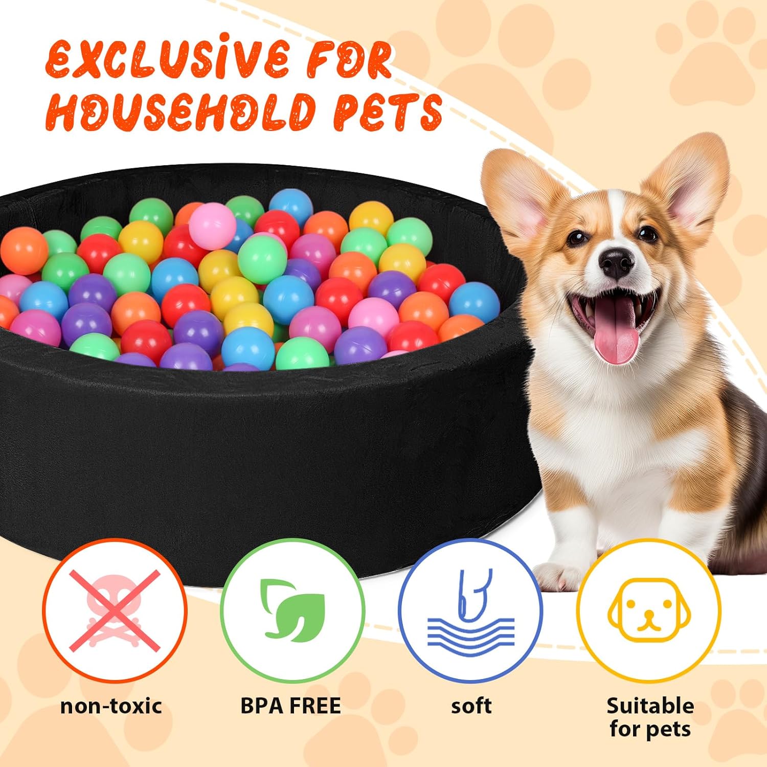 Pet Beds, 27.5 Inch Round Foam Sof Dog Beds，Suitable for Small Dog & Cat Play in The Ball Pit，Black - Ideal for Puppies and Kittens（Balls Not Included）...