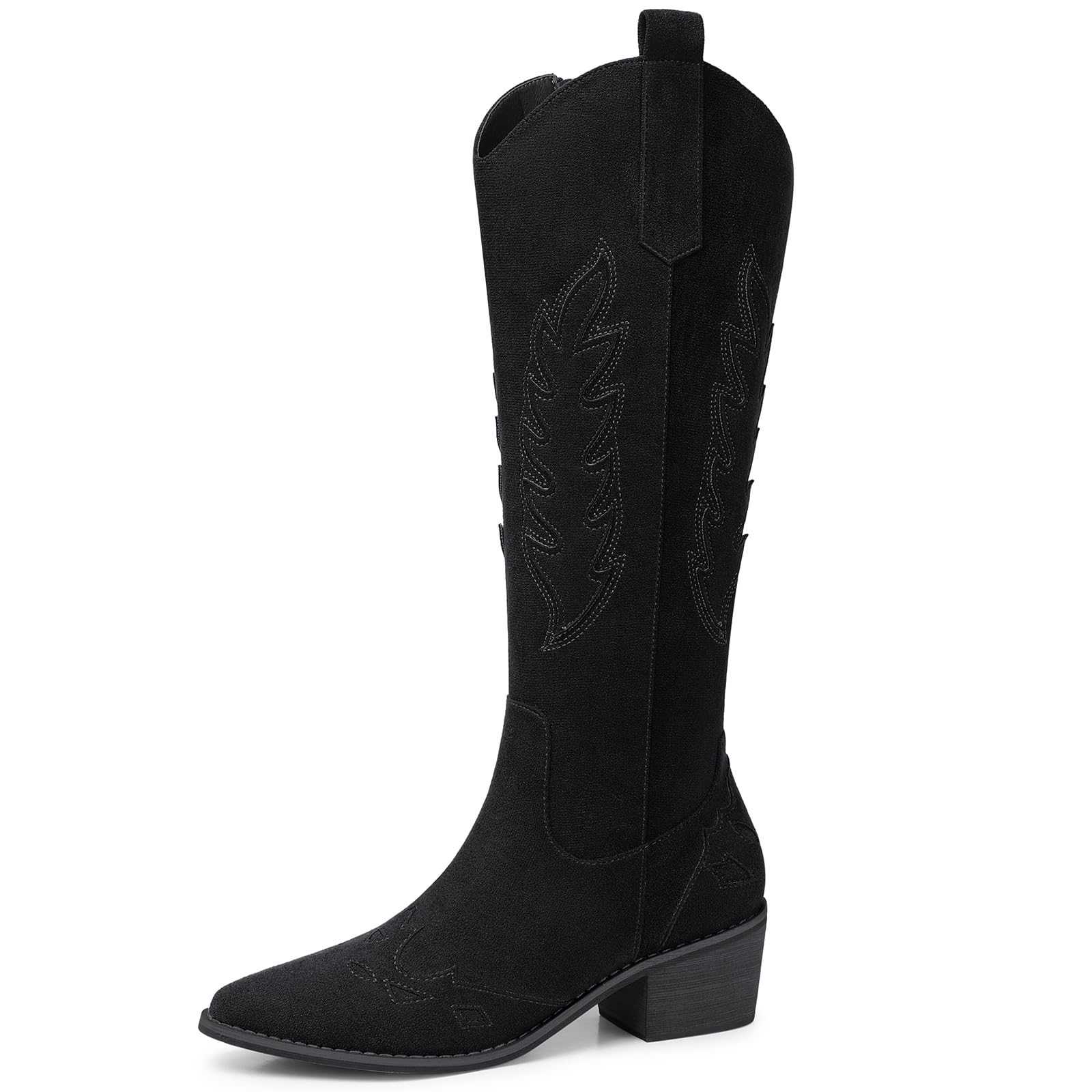 SHIBEVER Suede Knee High Cowboy Boots for Women Comfortable Tall Cowgirl Boots Zipper Low Heel Fall Winter Western Booties