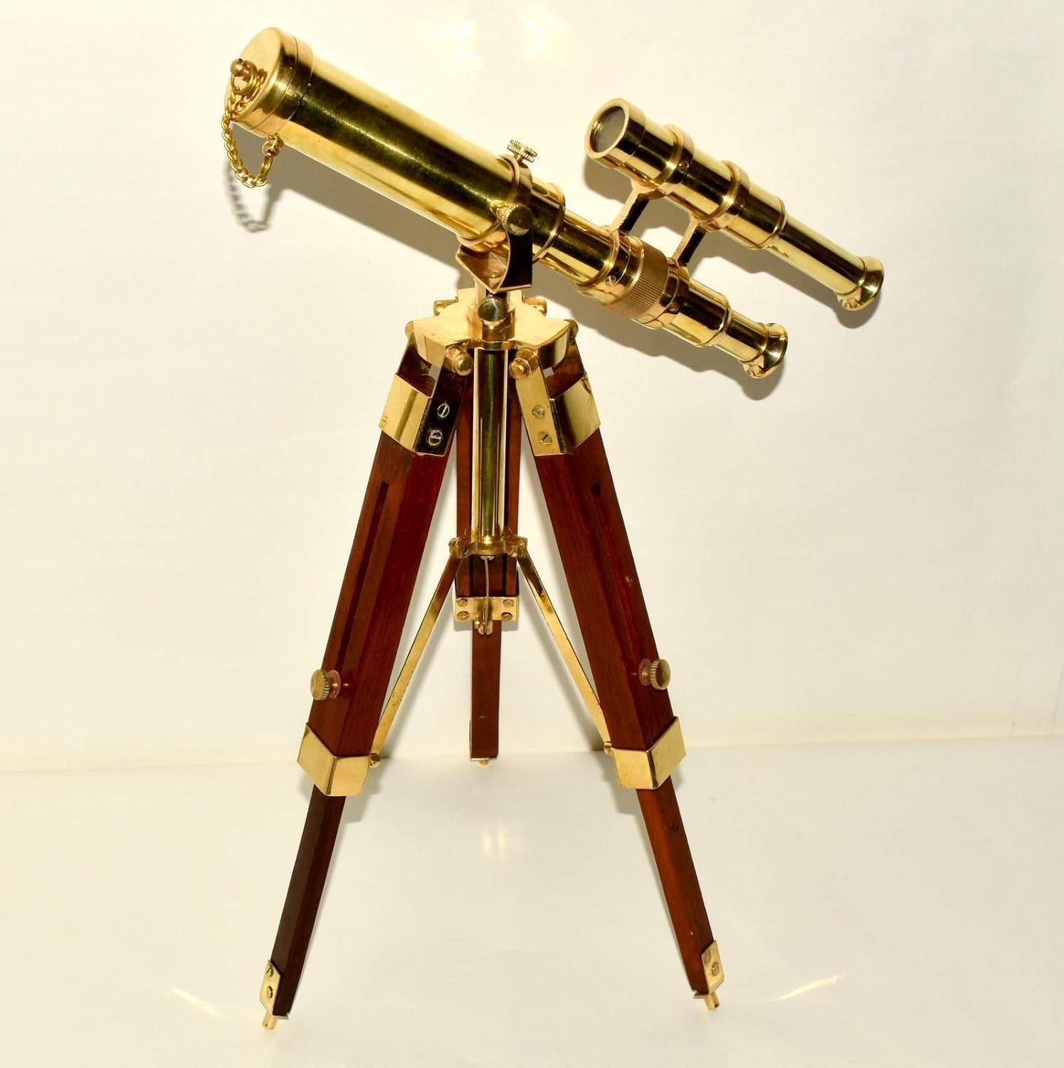Marine Navy Nautical Vintage Brass Telescope Barrel Brown Wooden Tripod A437