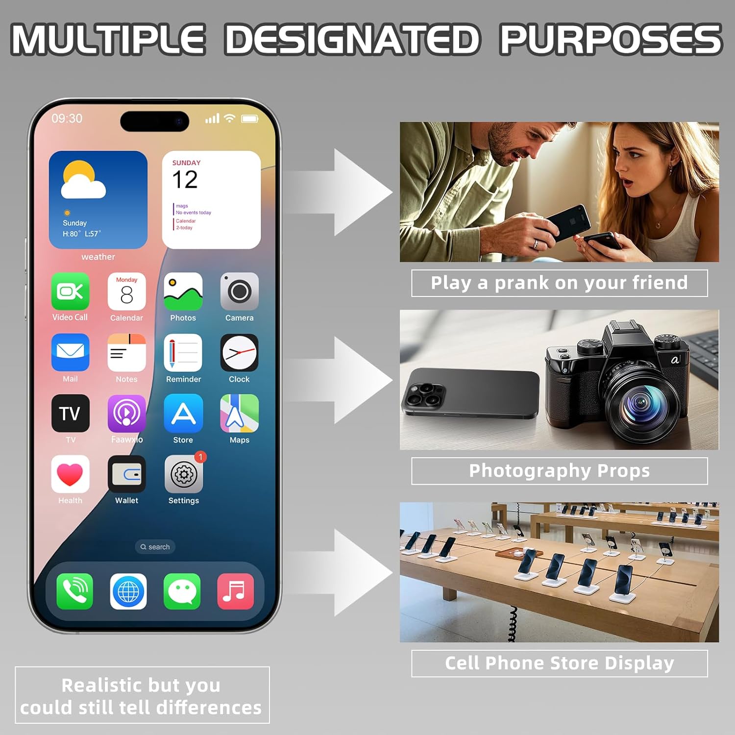 Dummy Fake Phone Model, Looks Like The RealPhone Compatible withPhone 16 Pro Max, for Cellphone Store Display or Send a ToyPhone for Kids (16,Black,The Screen is Printed with Patterns)
