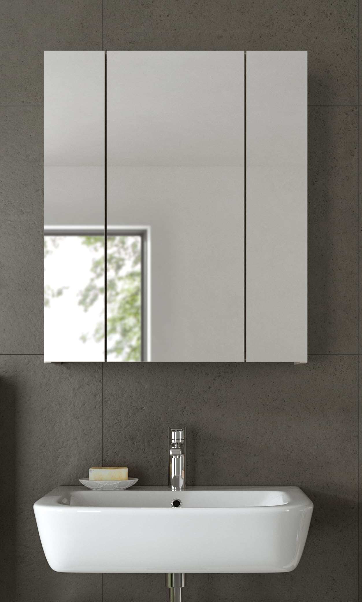 xonox.home – Spiegelschrank Ice 60x70x18 cm in Kaschmir Melamin und Kaschmir matt – Eleganter Badspiegel mit Stauraum – Ideale Lichtreflexion – Bild 6