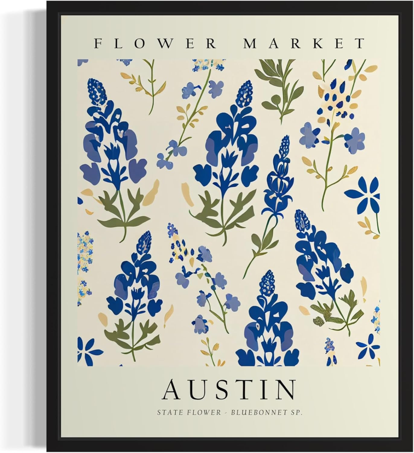 Austin Texas Flower Market Art Print Poster, Floral Decor Wall Art, Botanical Decoration for Bedroom, Living Room Bathroom Decor 63 (Austin Texas, 16 x 20 inches, Black Frame)