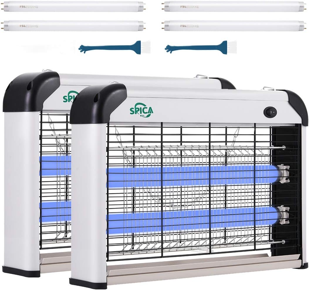 SPICA 2 Pack Insect Killer Bug Zapper Indoor, 20W Electronic Mosquito Fly Moth Wasp Pest Killer, Includes 4 Replacements UVA Light Bulbs