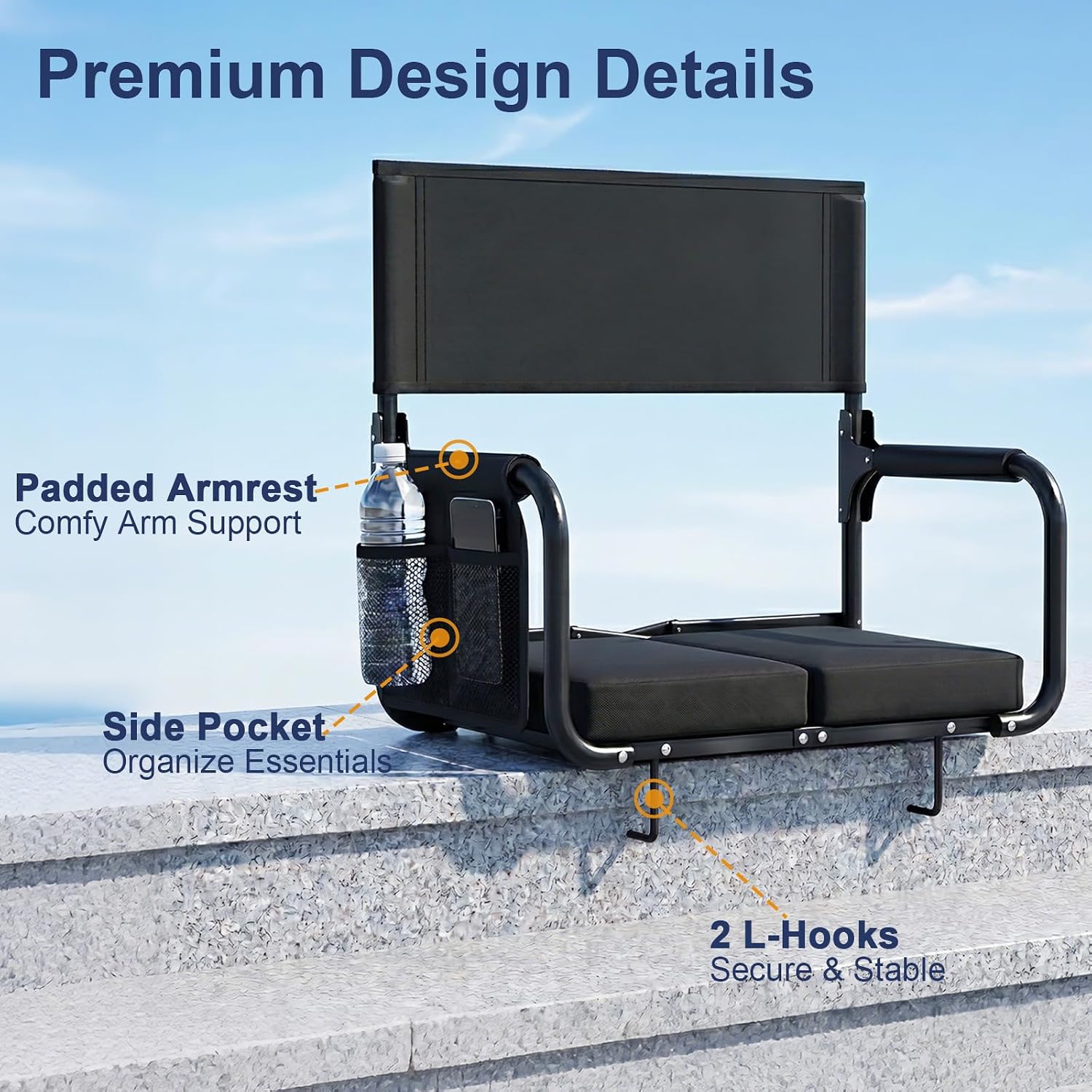Stadium Seats with Back Support, Portable Bleacher Chairs with Back and Cushion, Comfortable Bleacher Seat for Sports Events & Football Games